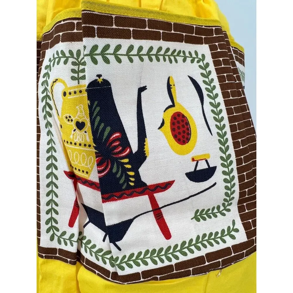 Vintage Kitchen Apron Handmade Yellow Coffee Theme